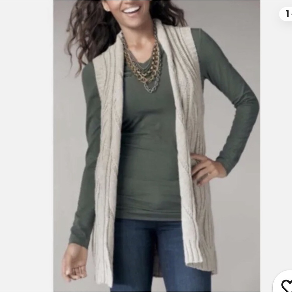 Cabi 499 Open Front Wool Yak Cardigan Sweater Oatmeal Cream Long Length Small